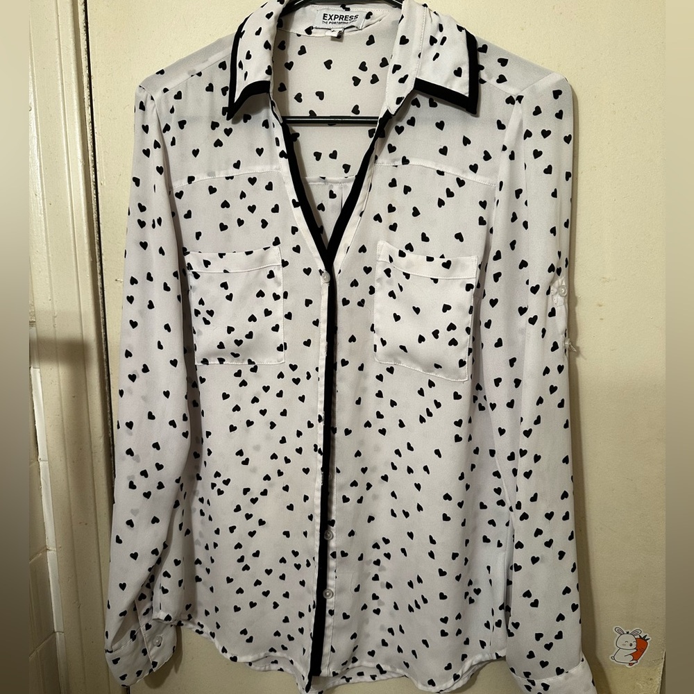 Express Heart Detail Button Down Blouse